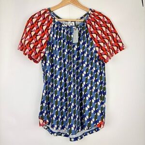 NWT Anthropologie Akemi Kin Petite Abstract Pattern Short Sleeve Blouse